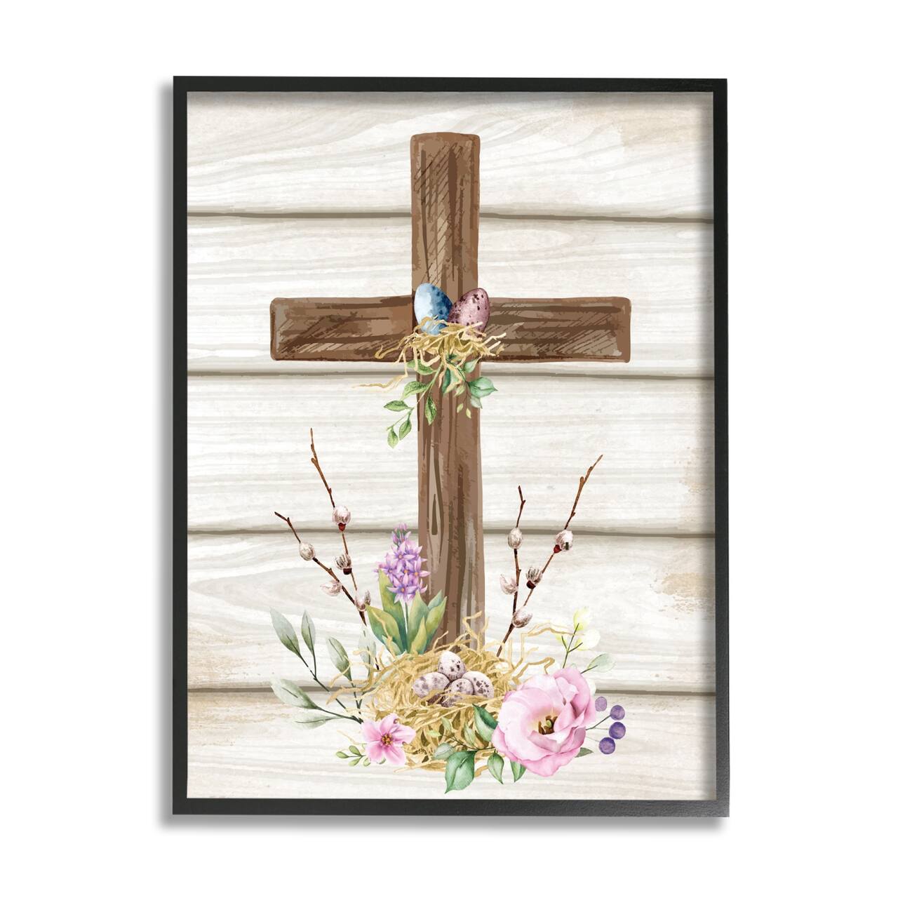Stupell Industries Spiritual Easter Cross Spring Blossoms Framed Giclee Art